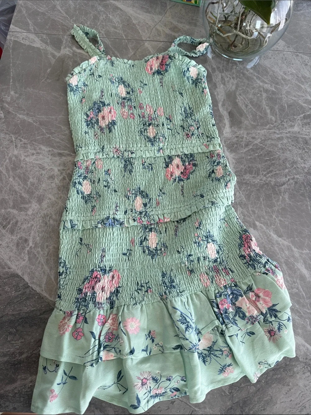 Nordstrom Mint Green Floral Smocked Tiered Dress